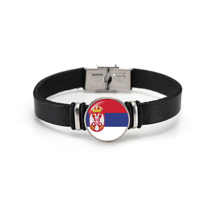 Geometric Plated Leather Bracelet Unisex World Cup Flag Design Casual Wristband