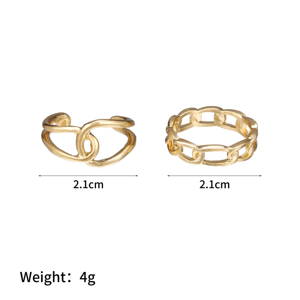 Minimalist Geometric Round Plated Alloy Ring Set