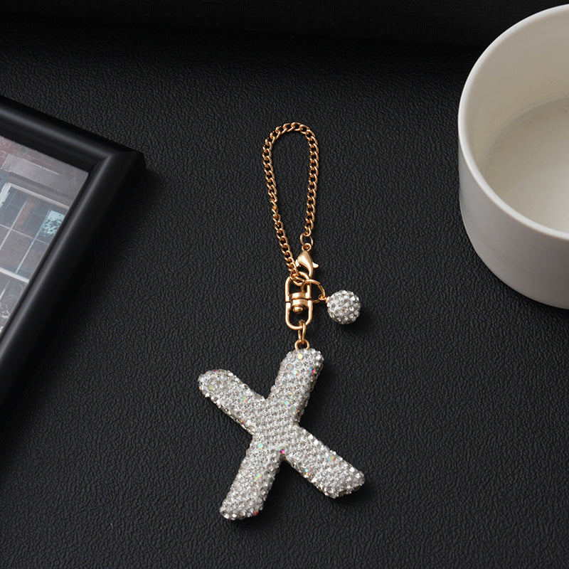 Luxury Rhinestone Letter Pendant Resin Charm for Car Cup Chain