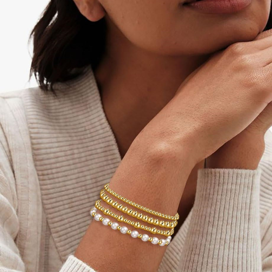 Minimalist Geometric Gold Plated Hematite Pearl Beaded Bracelet for Women