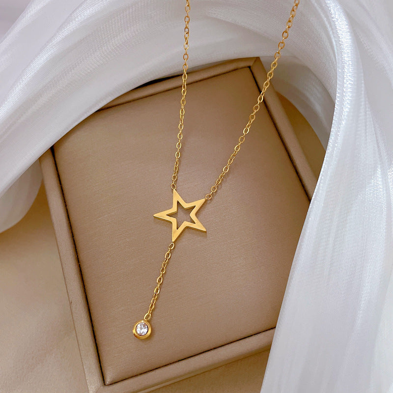 Minimalist Fashion Titanium Steel Star Pendant Collar Chain with Real Gold Plating