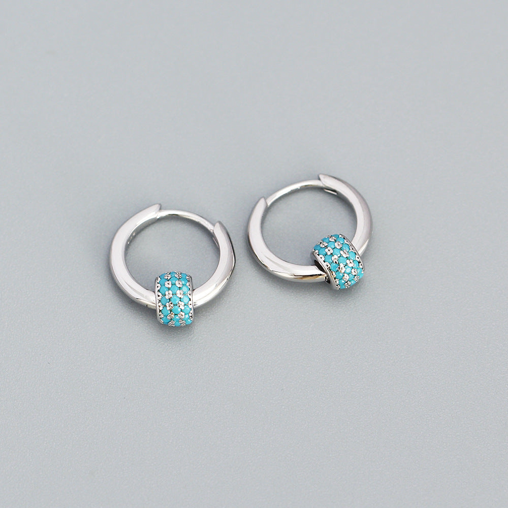 Sweet 925 Sterling Silver Geometric Lucky Bead Hoop Earrings for Women