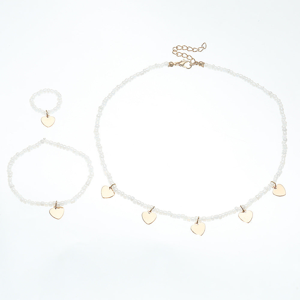 Set di Collana, Bracciale e Anello a Perla a Forma di Cuore per Bambine - Gioielli Minimalisti Stile Principessa per Ragazze dai 6 ai 10 Anni