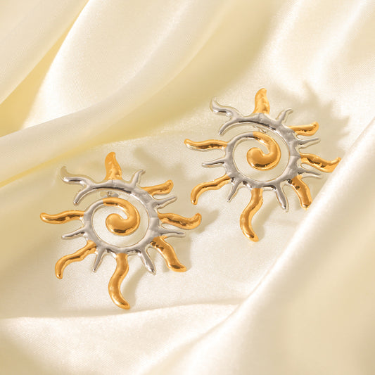Orecchini da donna minimalisti geometrici a forma di sole in acciaio inossidabile placcati oro 18 carati