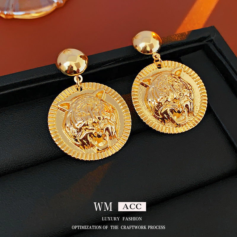 Pendientes colgantes de metal con acabado chapado, diseño floral geométrico de corazón, estilo vintage chic para mujer