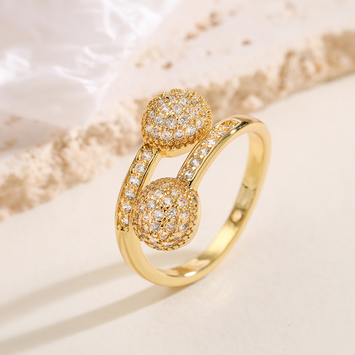 Minimalist Geometric Open Ring for Women Made of Brass with Real Gold Plating and Micro-Pavé Zirconia Accents
