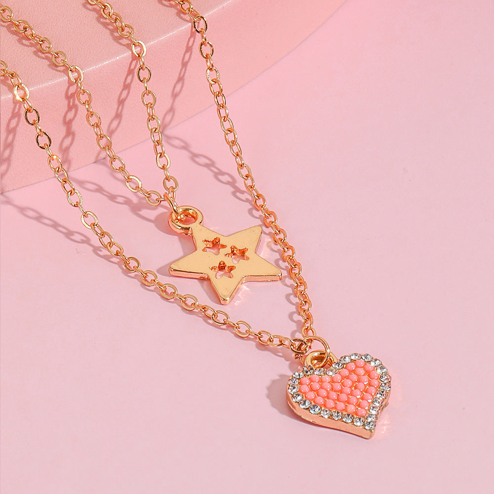 Dulce Collar de Mariposa Floral Estrella Corazón para Niñas, Cadena de Aleación con Acabado Esmaltado, Joyería de Verano Multicapa