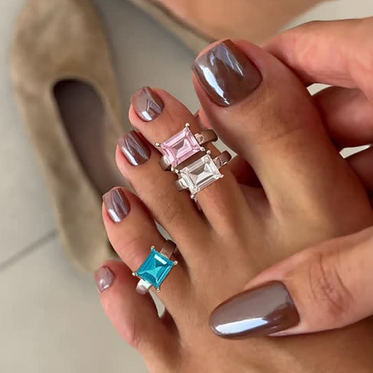 Minimalist Square Geometric Alloy Toe Ring with Rhinestone Inlay