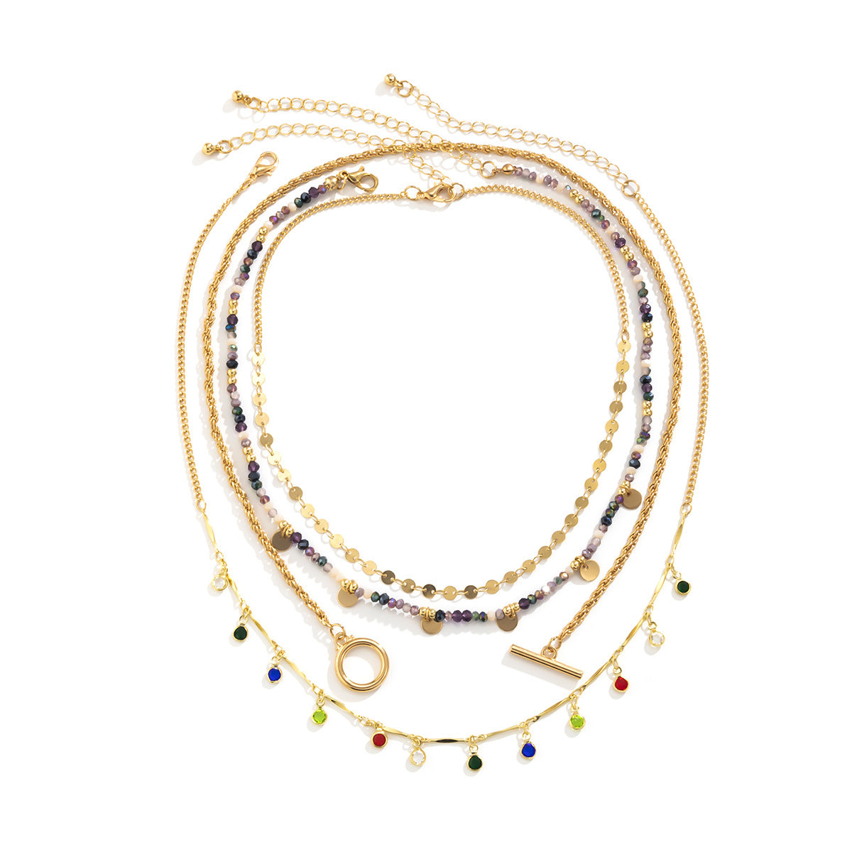 Collana Pendente Etnico Geometrico Vintage con Nappa e Dettagli Perlinati su Catena Serpentina in Lega Placcata Oro da Donna