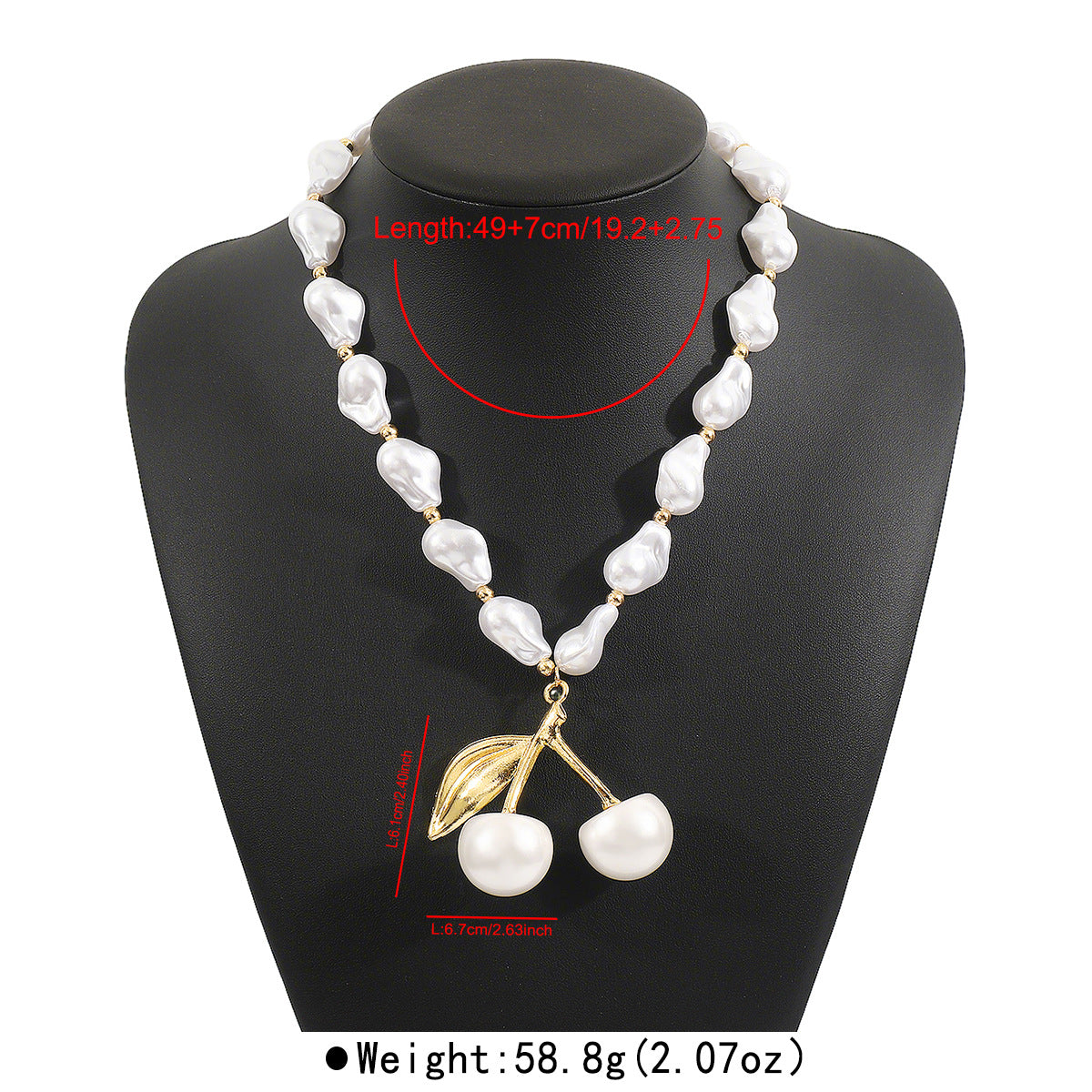 French Baroque Irregular Cherry Pendant Necklace in Alloy with Simulated Pearl Accents and Plated Finish for Women
