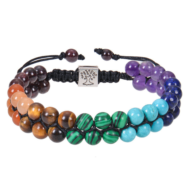 Bohemian 6mm Multicolor Natural Stone Agate Crystal Geometric Round Beaded Bracelet Unisex