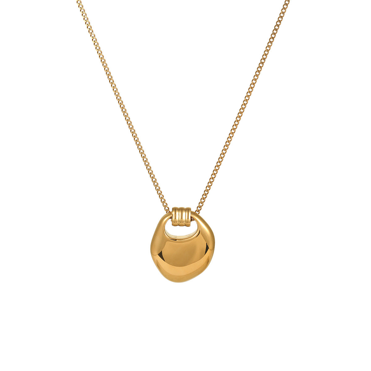 Minimalist Geometric Saddle Bag Pendant Necklace in Stainless Steel with Plated Finish for Women Long Sweater Chain
