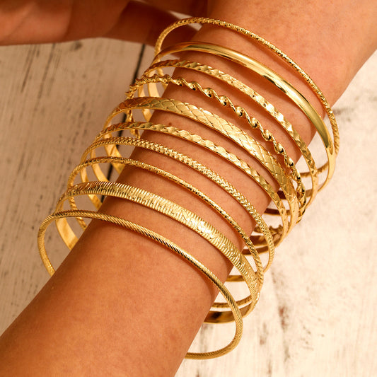 Punk Geometric Round Plated Iron Rope Chain Bracelet Set