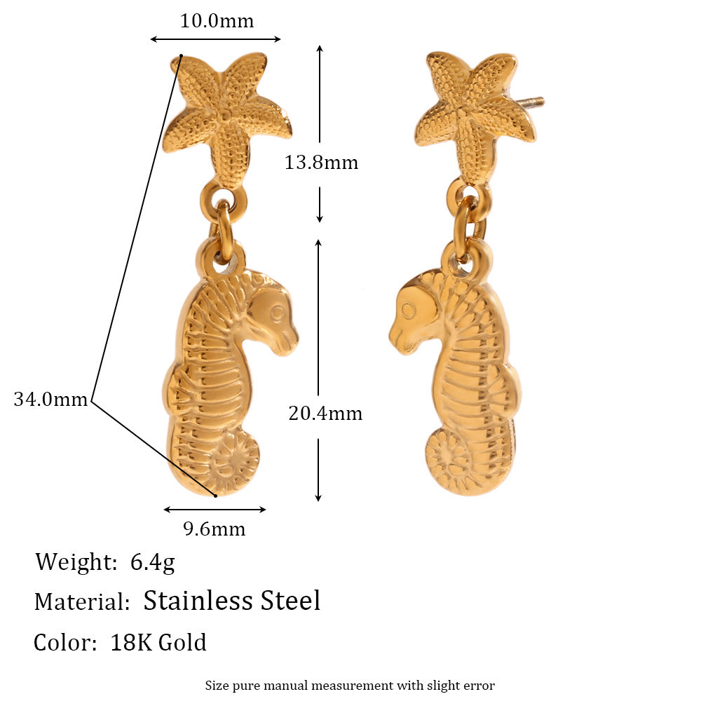 Orecchini a cerchio a spirale con stelle marine e cuore floreale alla moda in acciaio inossidabile placcato oro 18K da donna