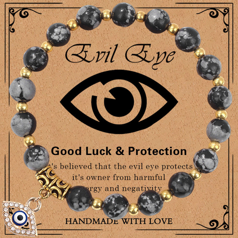 Minimalist Elegant 8mm Pink Zebra Stone Evil Eye Bracelet Unisex Fashion Jewelry Gift