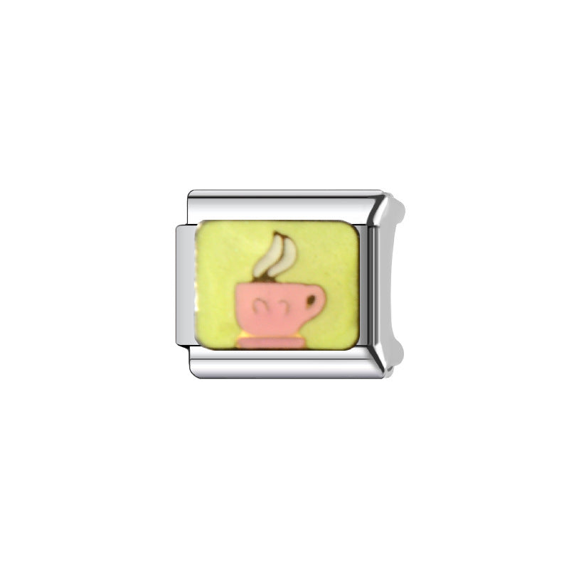 Sweet Punk Square Plated Stainless Steel DIY Charm Bar Bracelet Unisex Cartoon Heart Letter Accessories
