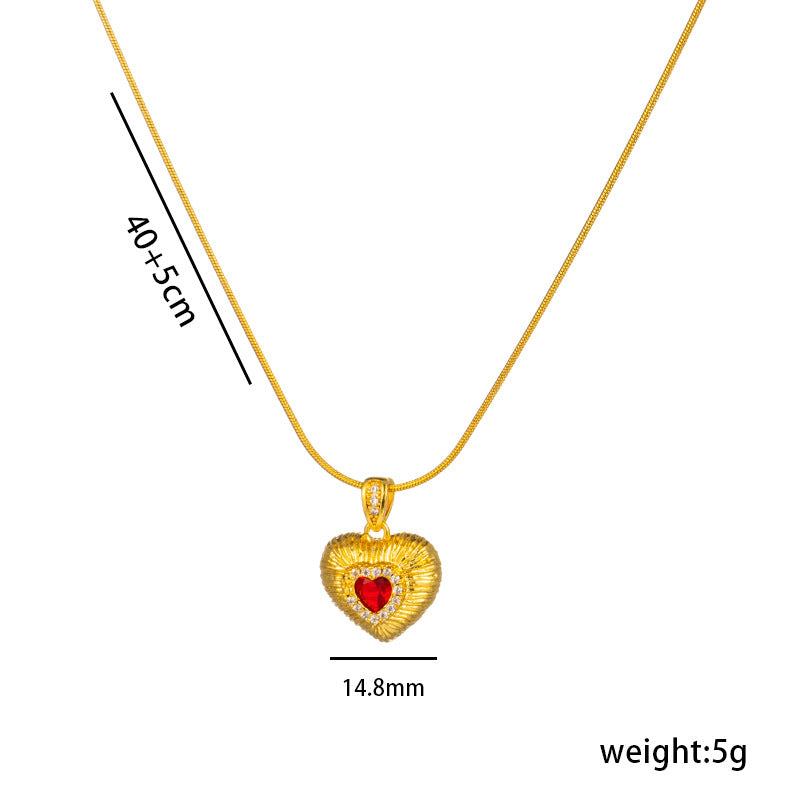 Ins Style 18K Gold Plated Heart Pendant Necklace with Emerald Zircon Inlay on Titanium Steel Snake Chain