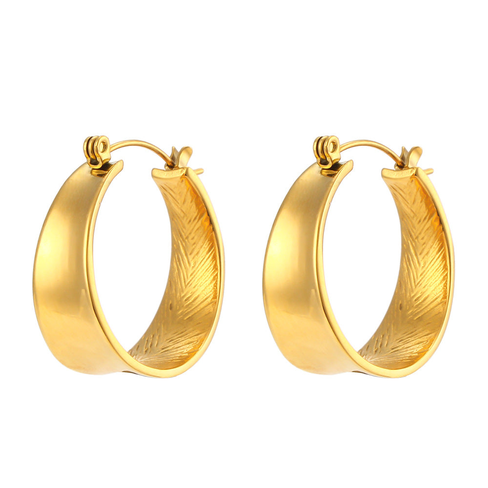 Fashionable Geometric Gradient Gold-Tone Stainless Steel Hoop Earrings for Women with Polished Finish