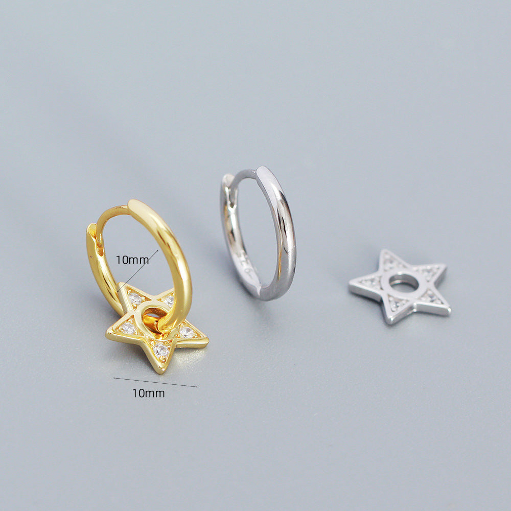 Minimalist Star-Shaped 925 Sterling Silver Stud Earrings with Rhinestone Inlay for Women