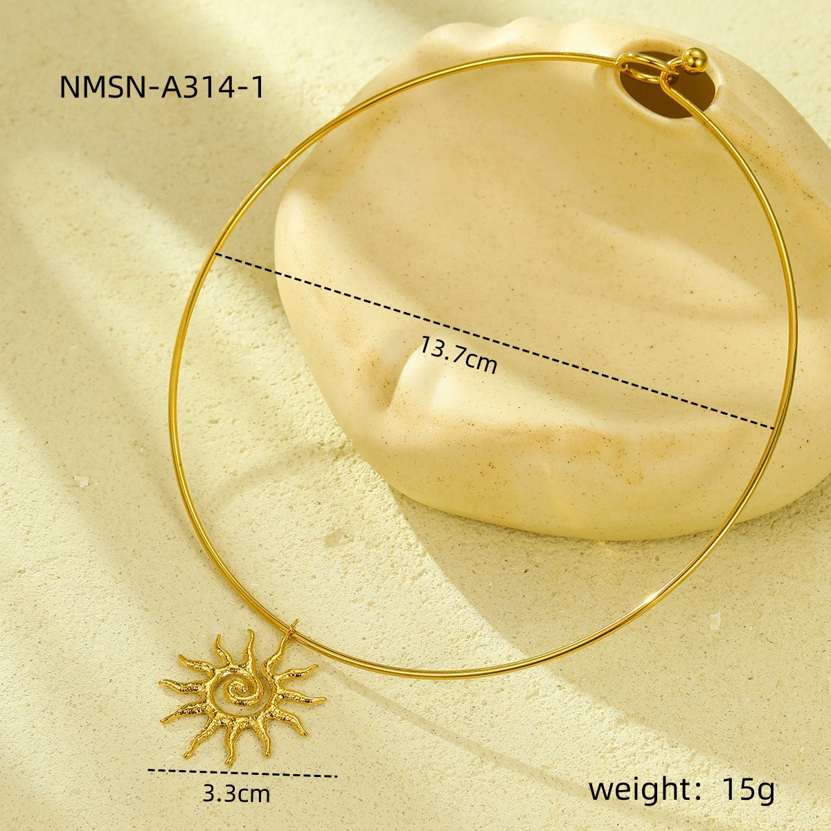 Collar minimalista de acero inoxidable con forma de sol, chapado en oro de 18 quilates para mujer