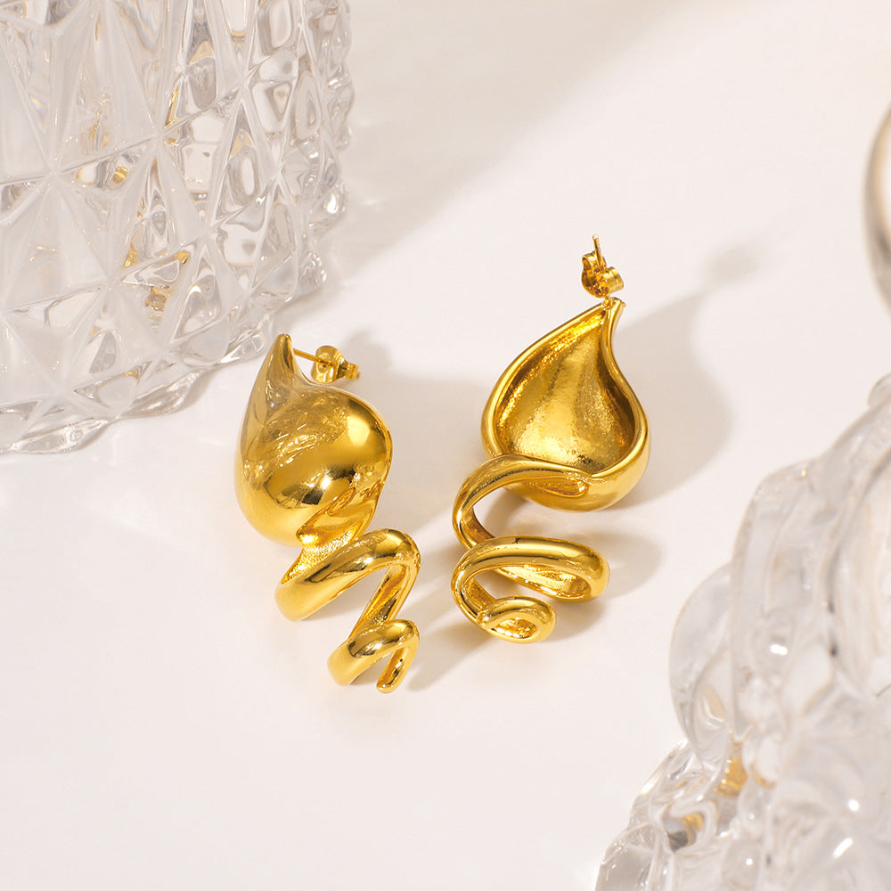 Irregular Geometric Stainless Steel Earrings with 18K Gold Plating for Women