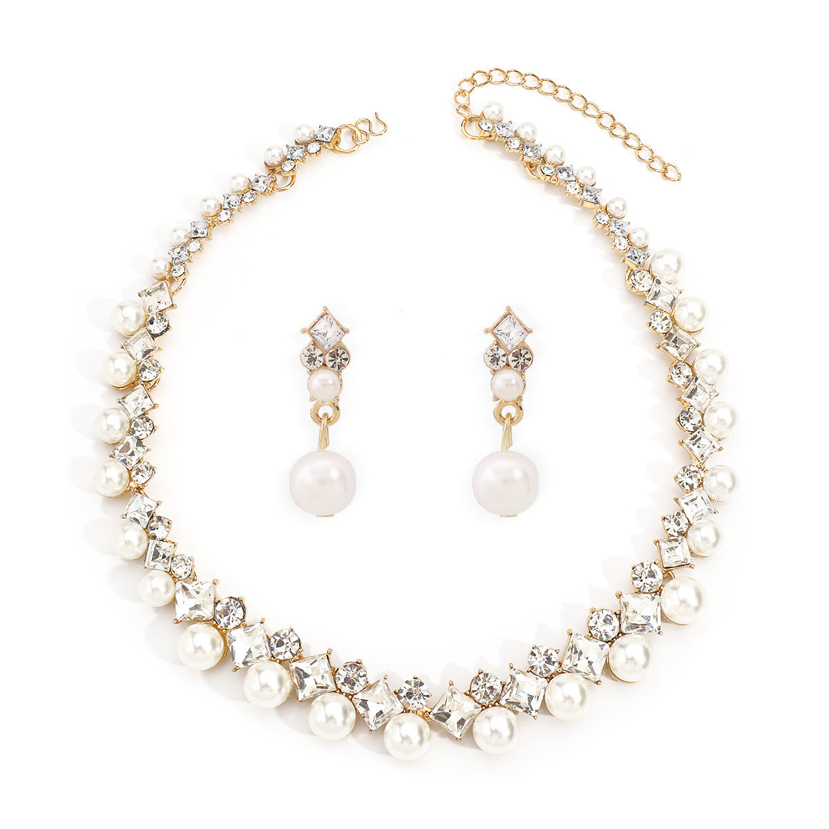 Elegante Conjunto de Collar y Pendientes Barrocos de Aleación con Perlas Simuladas y Detalles de Cristal para Mujer