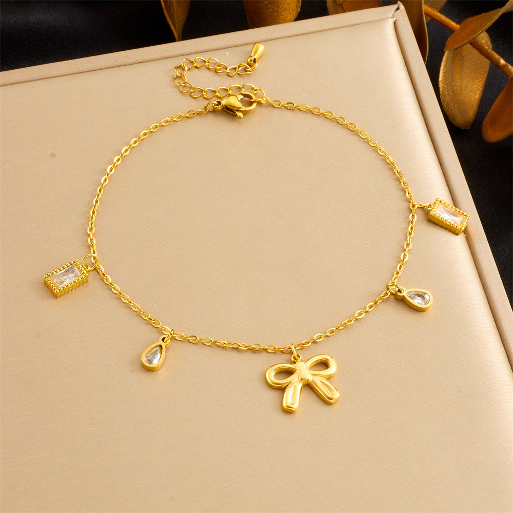 Minimalist Colorful Geometric Glass Rhinestone Butterfly Heart Stainless Steel Anklet