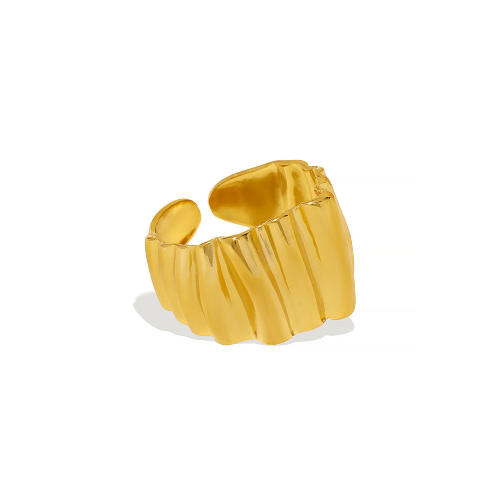Anello a onda geometrica in acciaio inossidabile placcato oro 18 carati per uomo e donna — Fascia regolabile minimalista con motivo a increspature testurizzate