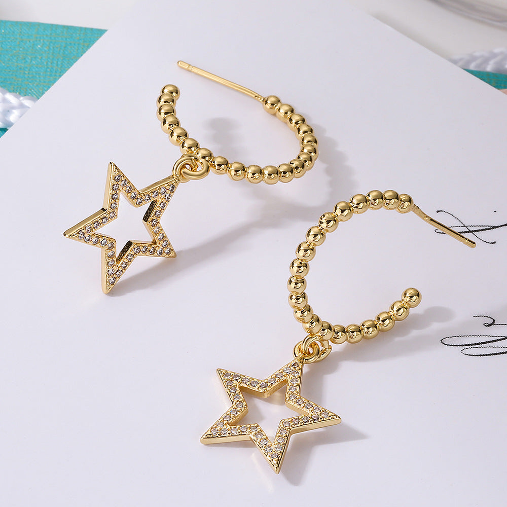 Minimalist Butterfly and Star-Shaped Copper Earrings with Real Gold Plating and Zircon Inlay for Women