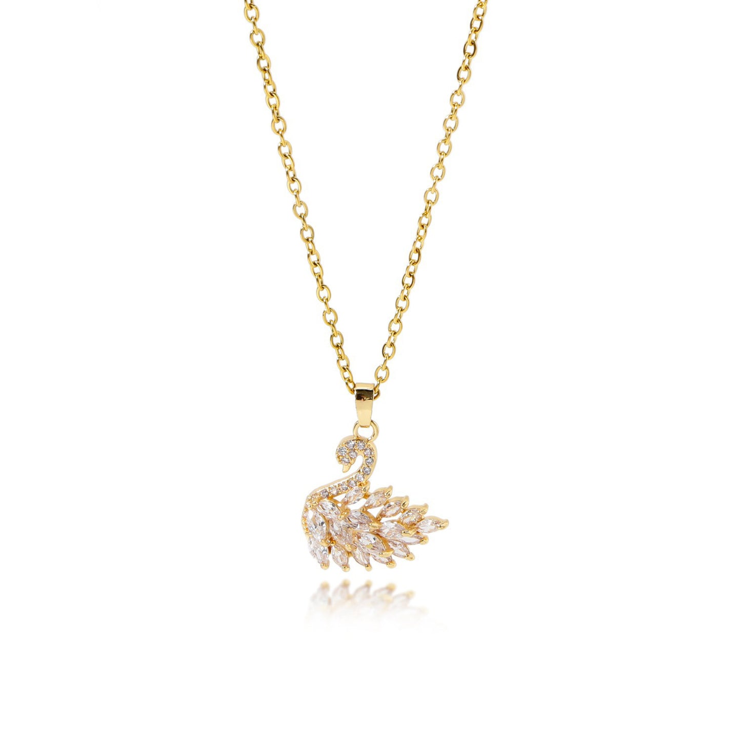 Collana clavicola placcata in acciaio al titanio con forma floreale irregolare dal design originale, con ciondolo a cigno in zircone per donna