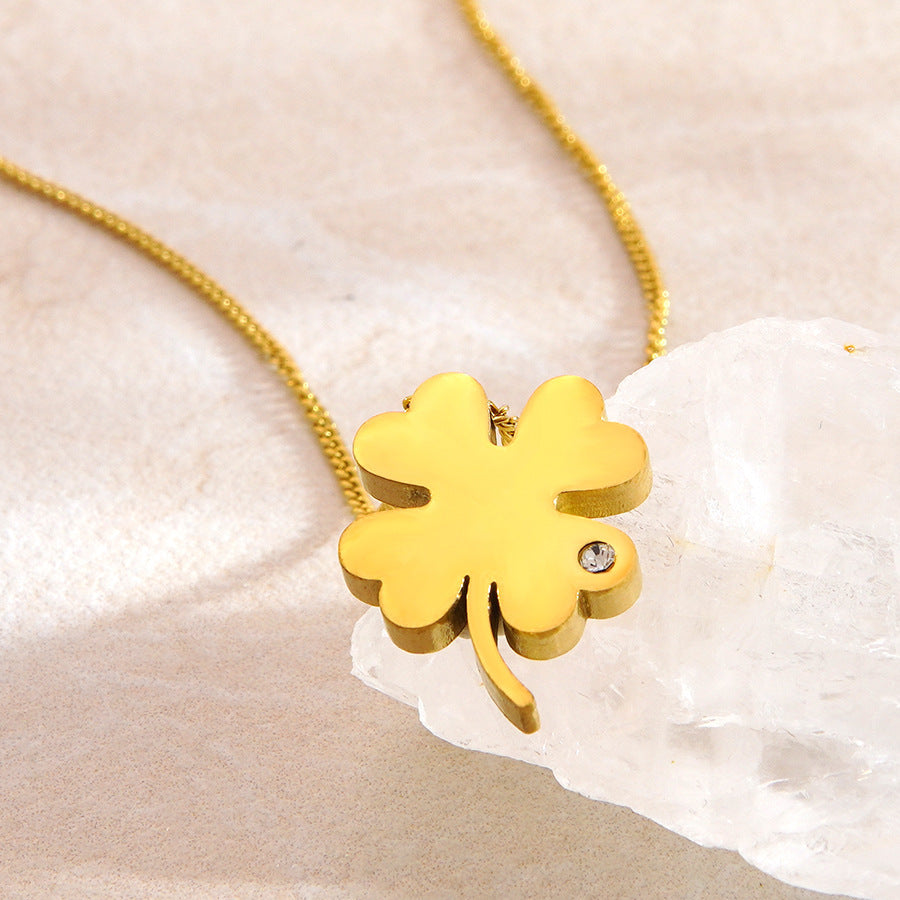 Elegant Geometric Four-Leaf Clover Stainless Steel Plated Necklace for Men and Women