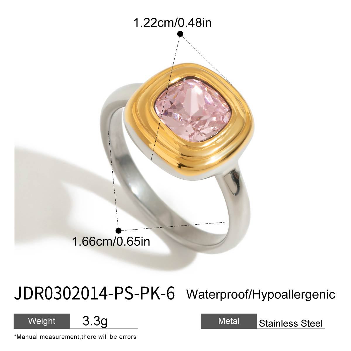 Anello da donna in acciaio inossidabile geometrico all'avanguardia con intarsio di zirconi rosa, gioielli di lusso elettrodeposti
