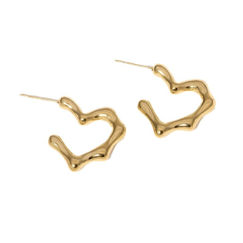 Pendientes minimalistas de titanio y acero para mujer, con formas geométricas de corazón y flores, de acero inoxidable galvanizado en tono frío, joyas de moda para la oreja