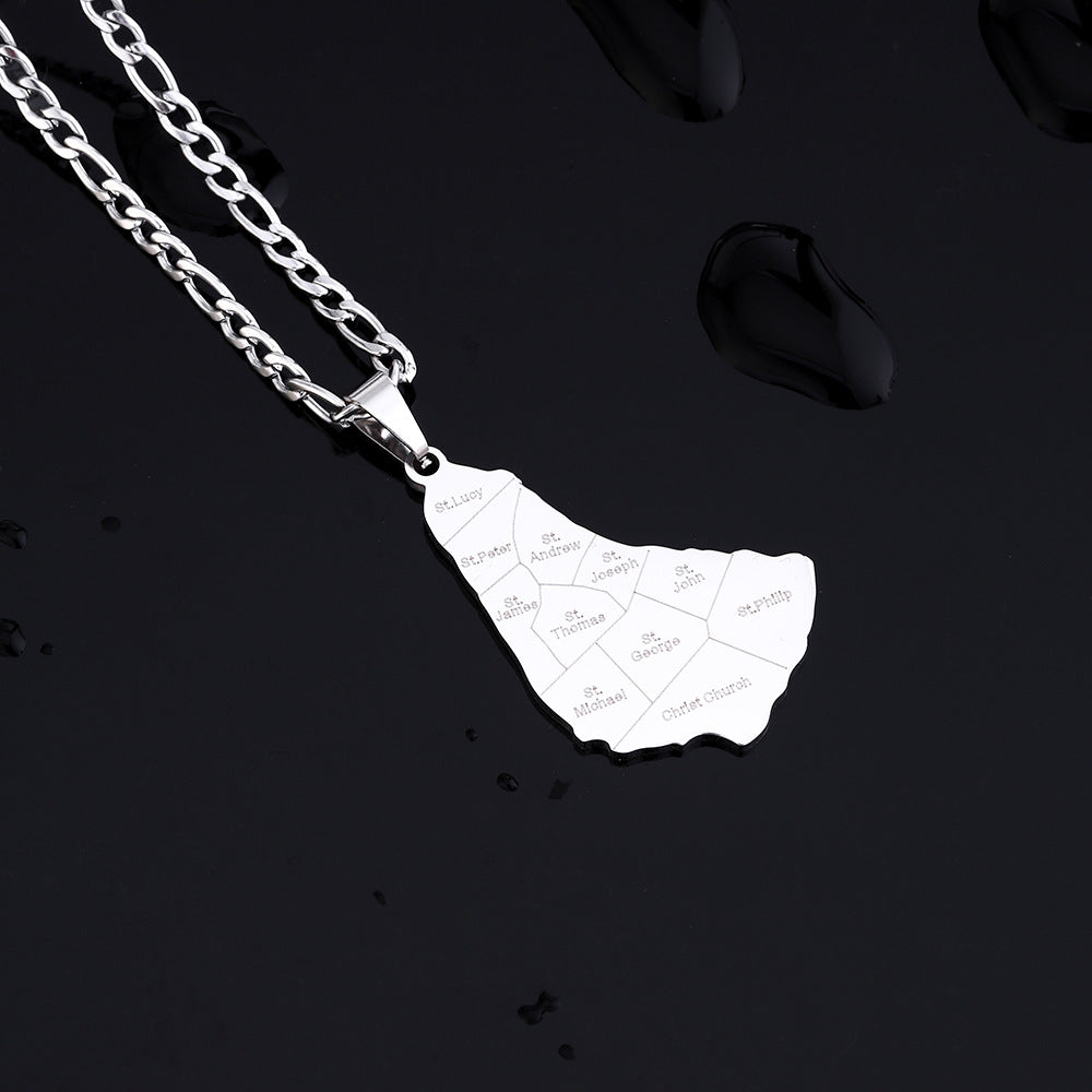 Collar con colgante de la isla de Barbados geométrico en acero inoxidable con dije de acero de titanio y acabado galvanizado para uso informal de moda unisex