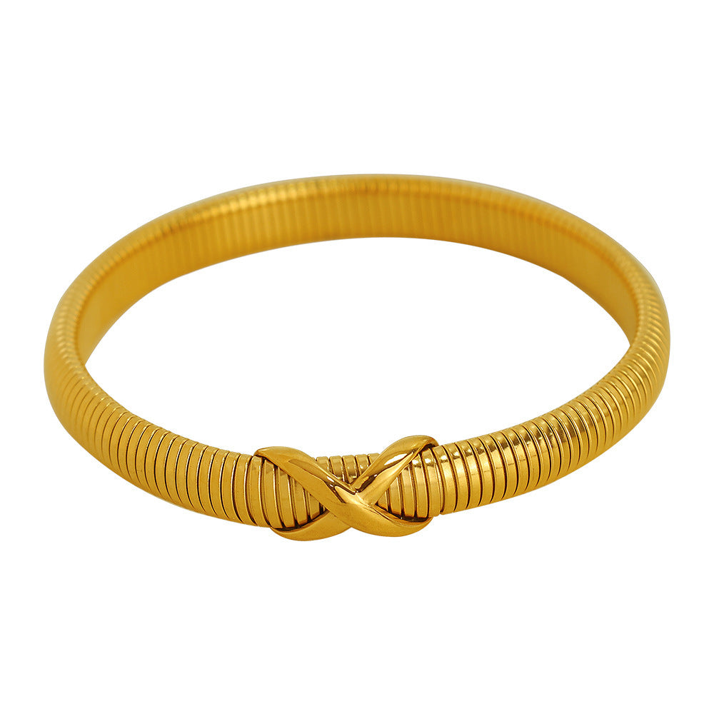 Sweet Punk 18K Gold Plated Alloy Geometric Crossover Knot Elastic Bangle for Women