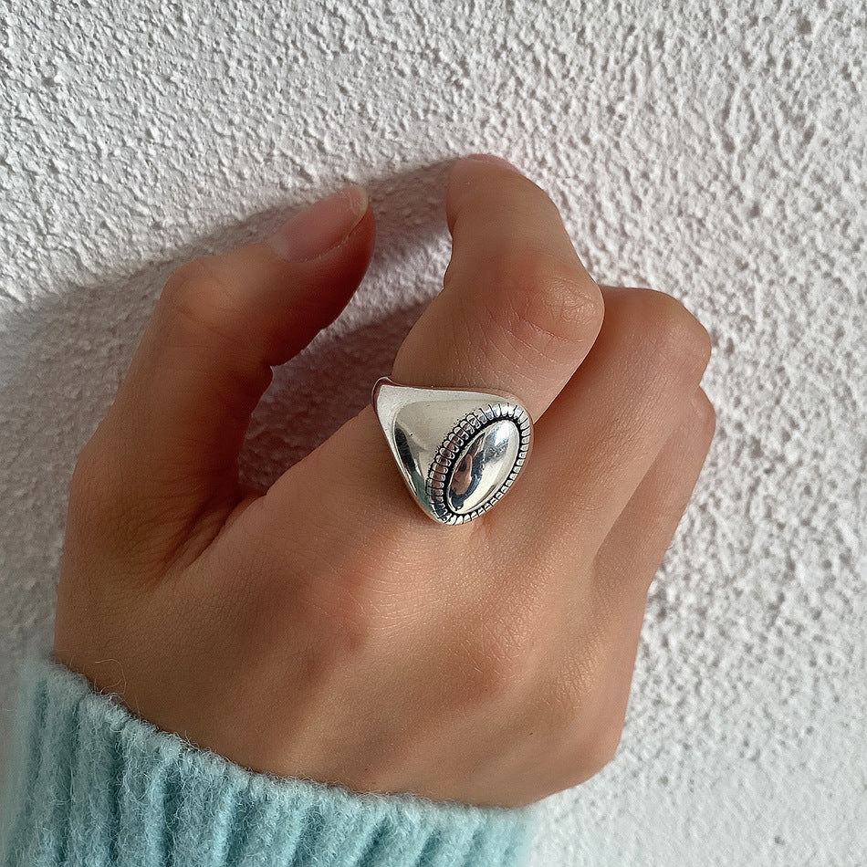 Anello da donna in argento sterling 925 di forma geometrica ovale vintage