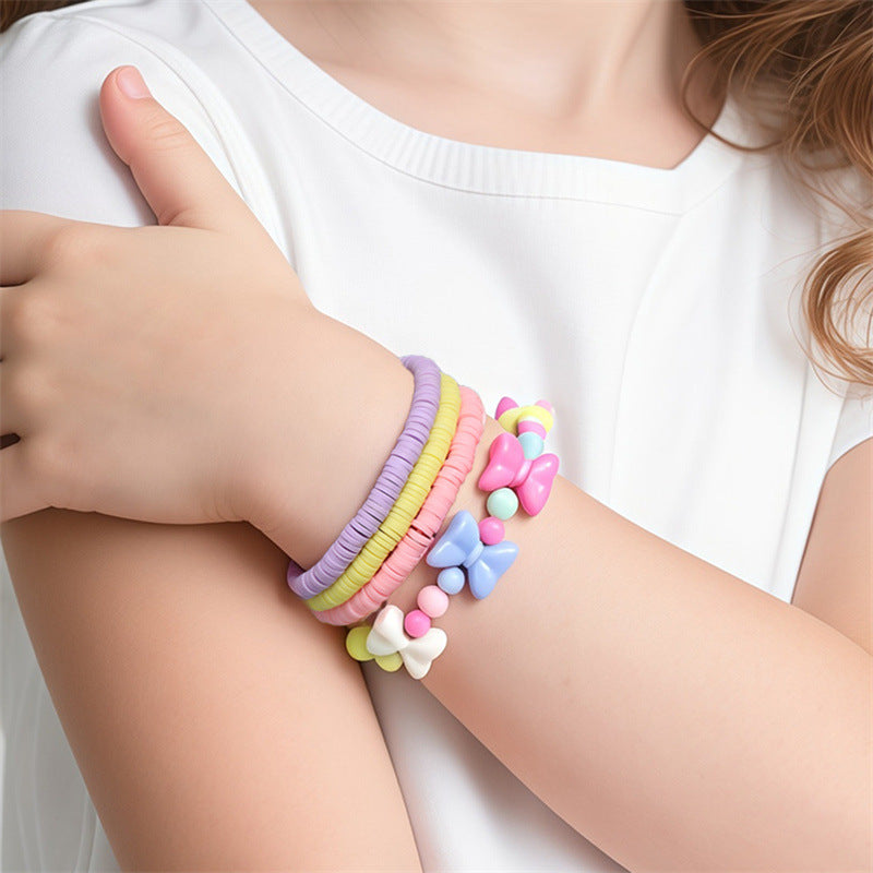 Cute Candy-Colored Polymer Clay Bracelet for Girls with Star Shape Pink Tone Handmade Minimalist Jewelry
