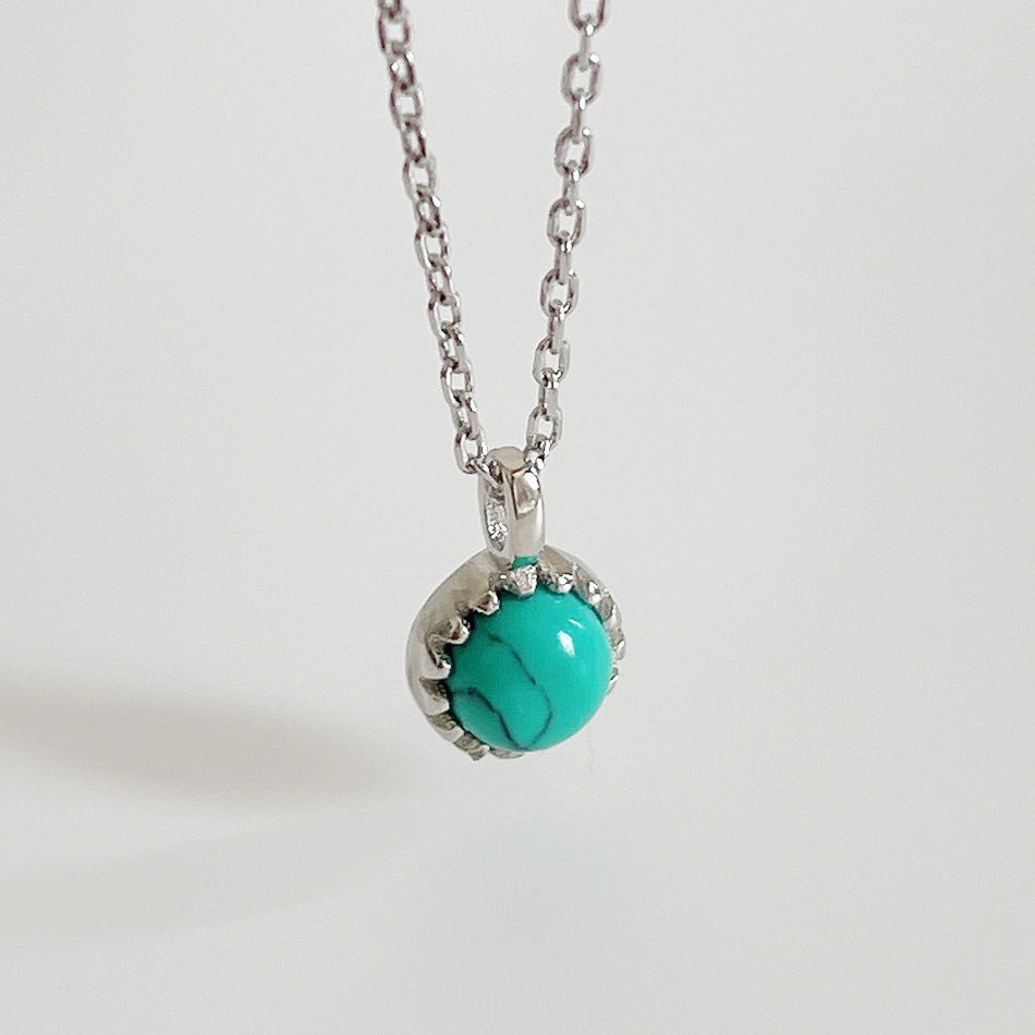 S925 Sterling Silver Star Shaped Turquoise Pendant Necklace for Women Minimalist Korean Style Box Chain Short Clavicle Jewelry