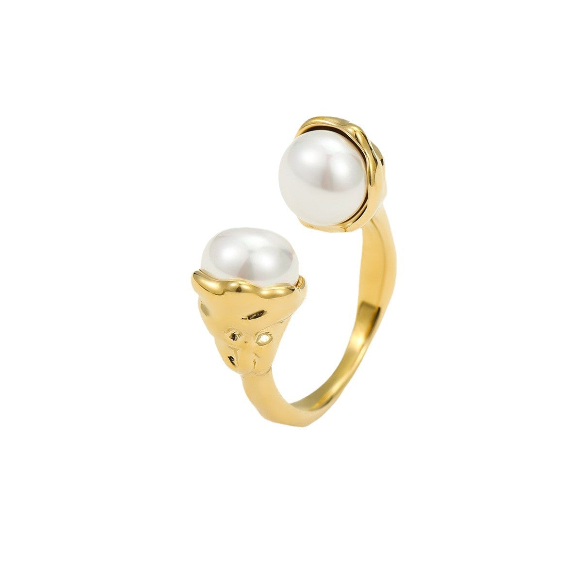 Anello Aperto Minimalista Geometrico in Acciaio al Titanio con Intarsio di Perle da Donna