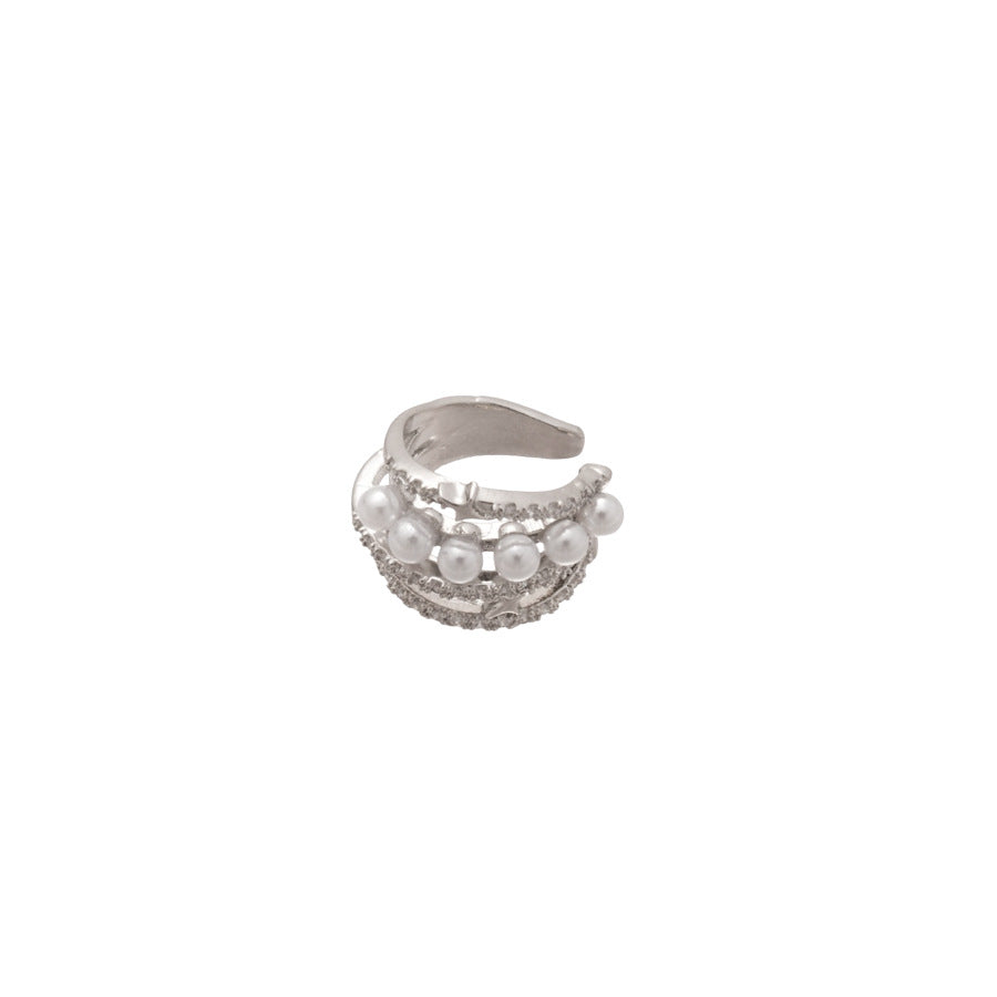 Orecchini a perno geometrici minimalisti con perla e accenti di zirconi, per donna, orecchino a clip, gioielli alla moda
