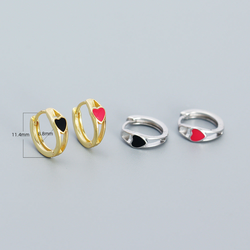 Minimalist Heart-Shaped S925 Sterling Silver Enamel Earrings for Women with Polished Finish