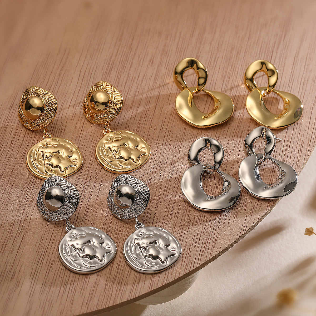 Vintage Geometric Copper Earrings with Real Gold Plating for Women Minimalist Irregular Shape Fashion Ear Jewelry