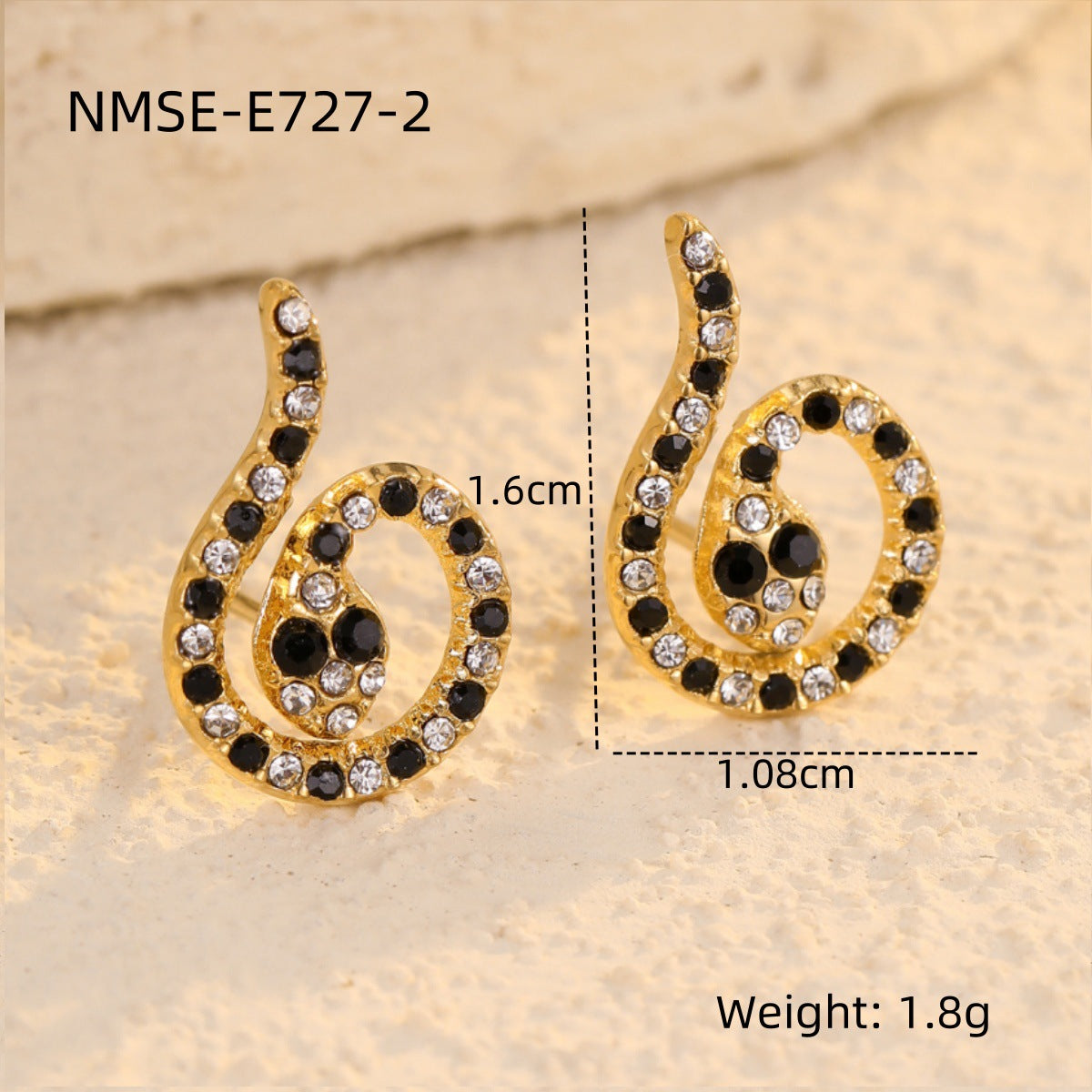 Orecchini a perno vintage in acciaio inossidabile a forma di serpente con intarsio in zircone da donna