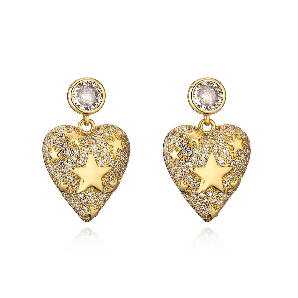 Orecchini Minimalisti a Cuore Geometrico in Zirconia per Donna in Rame con Design di Lusso Leggero e alla Moda