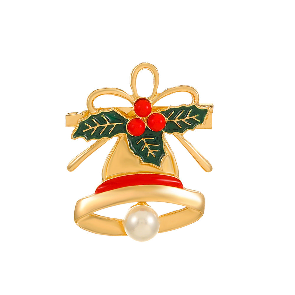 Christmas Pin with Enamel Snowman and Bell Design Alloy Brooch for Unisex Holiday Decoration