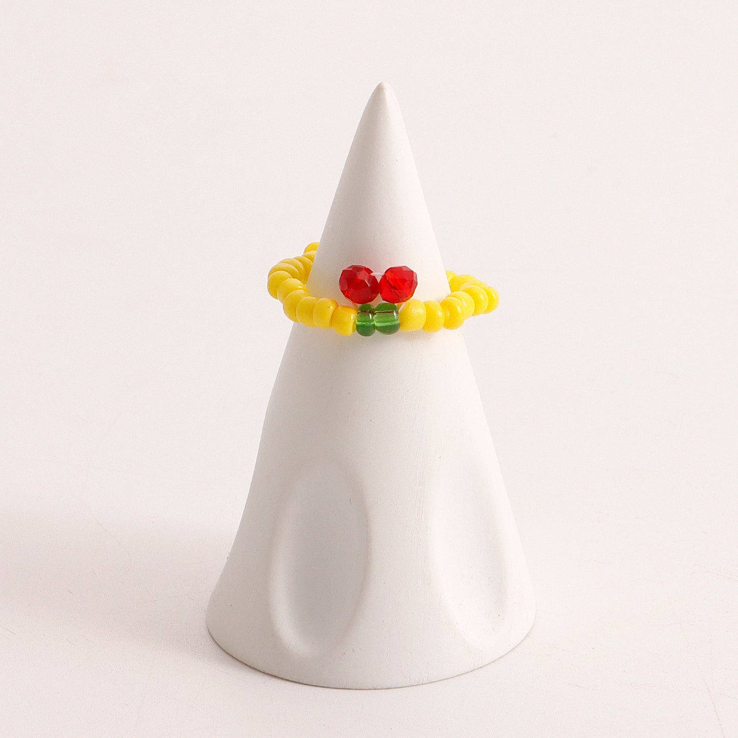 Minimalist Geometric Alloy Ring with Plated Finish for Women Colorful Cherry Beaded Elastic Band Fashion Jewelry