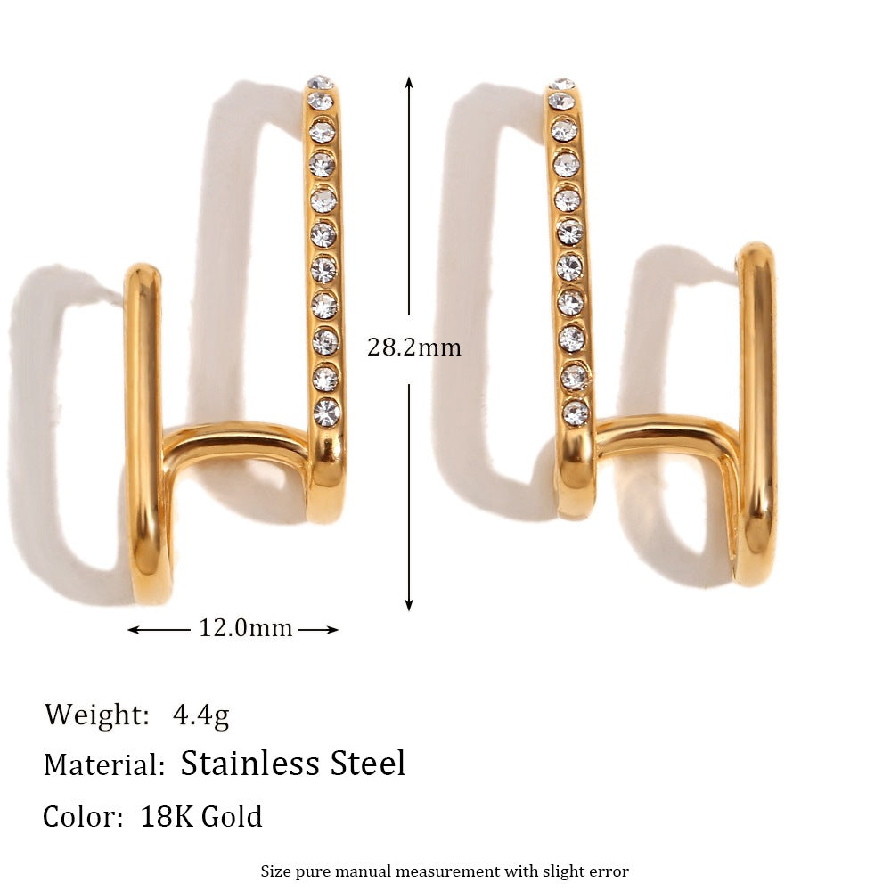 Minimalist Geometric Stainless Steel Earrings with 18K Gold Plating for Women Asymmetric Double-Layer Studs