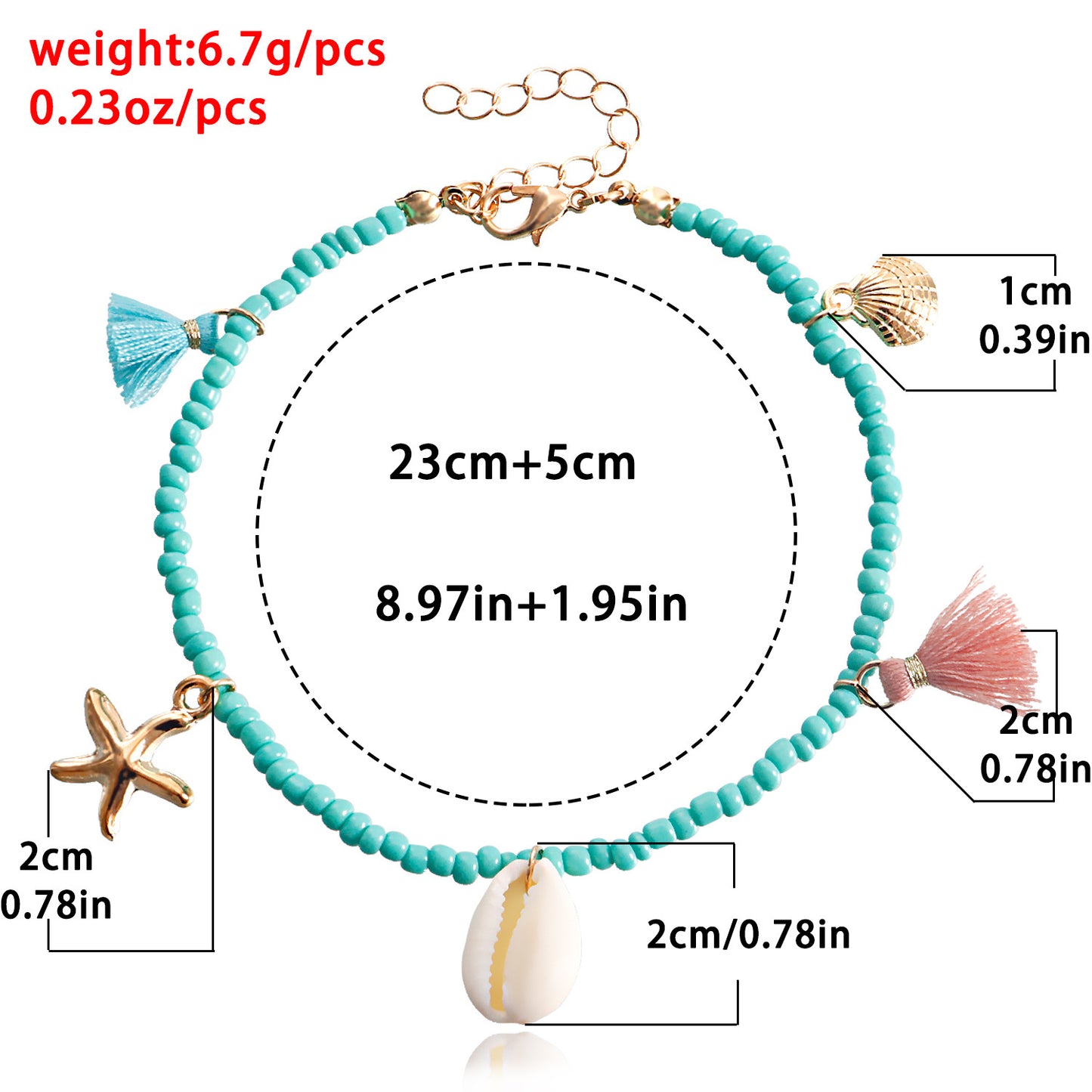 Bohemian-Style Geometric Alloy Anklet with Colorful Seed Beads and Tassel for Women Beach Shell Starfish Design