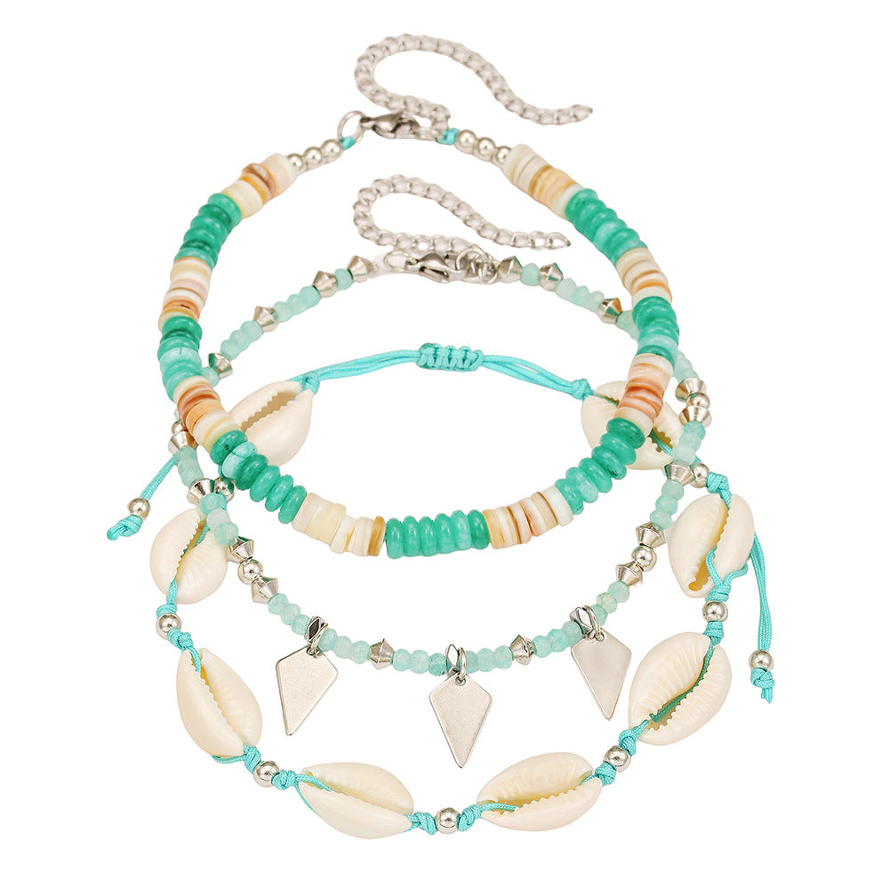 Bohemian Geometric Wood Turquoise Adjustable Anklet