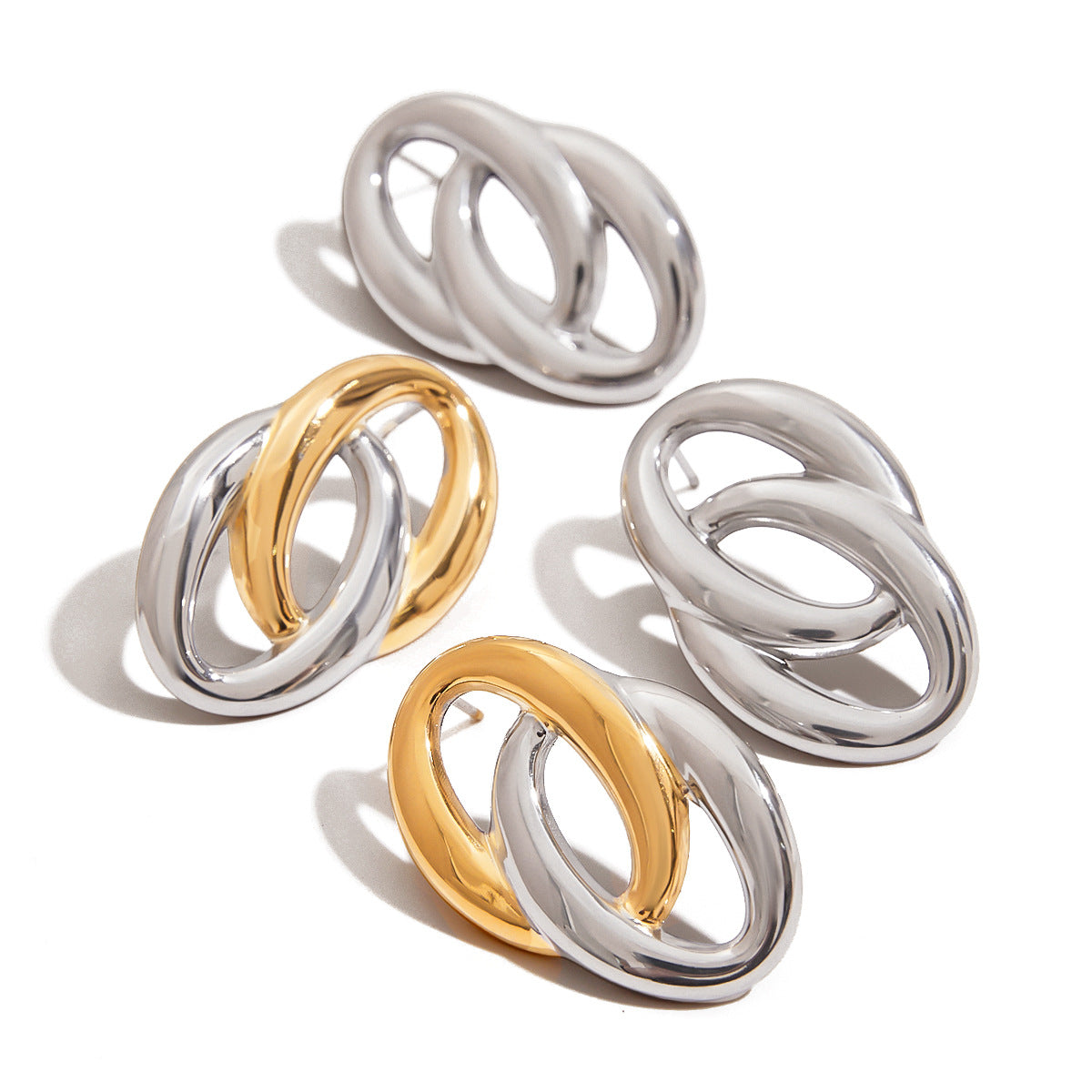 Minimalist Oval Geometric Plated Stainless Steel Hoop Earrings for Women